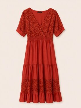 Simplye Rust Lace Boho Maxi Dress Women’s L